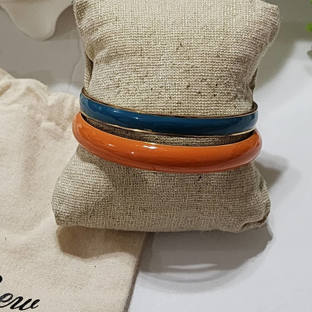 J. Crew orange and blue gold tone bangle bracelets lot bundle
